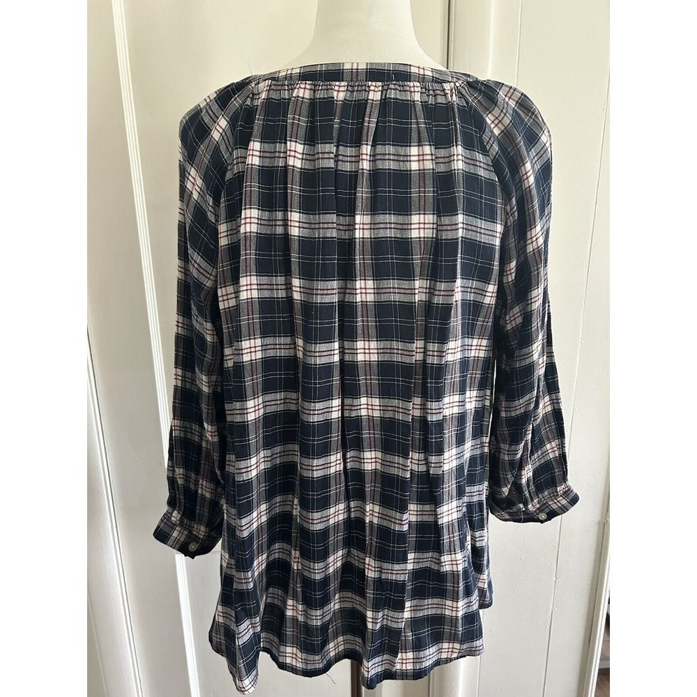 Ann Taylor LOFT Plaid Henley Peasant 3/4 Length Sleeve Blouse Size Small - Picture 5 of 7